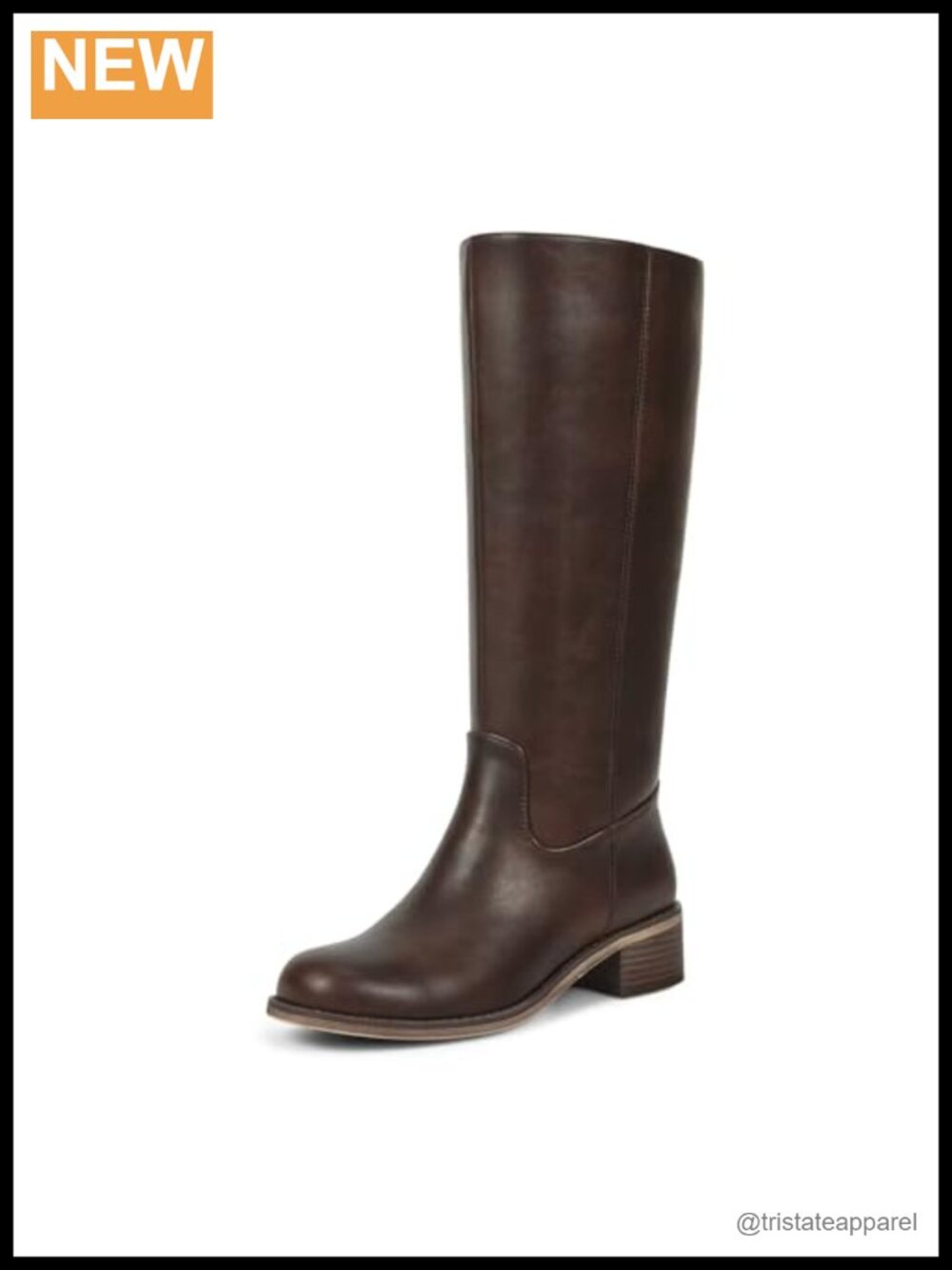 Knee High Boots Round Toe Chunky Block Heel Tall Riding Boots Side Zipper Low